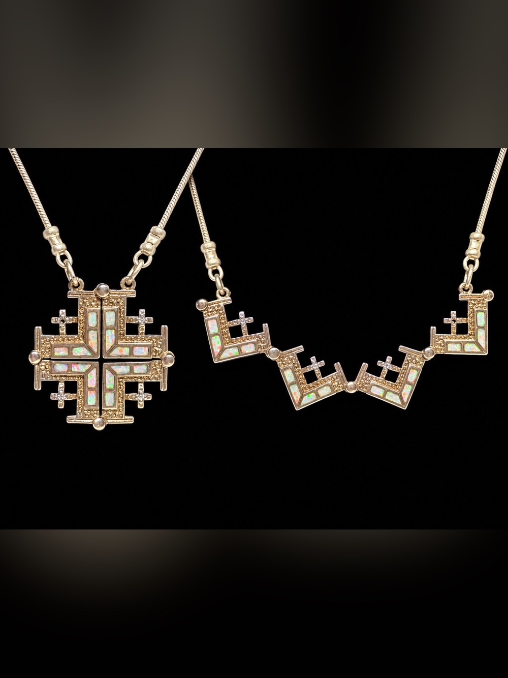 Sterling silver Jerusalem Cross pendant necklace historic Christian symbol opens
